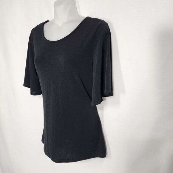 Green Envelope LA Women’s Top Size Medium Black Short Sleeves Tie Back Keyhole - Picture 5 of 8
